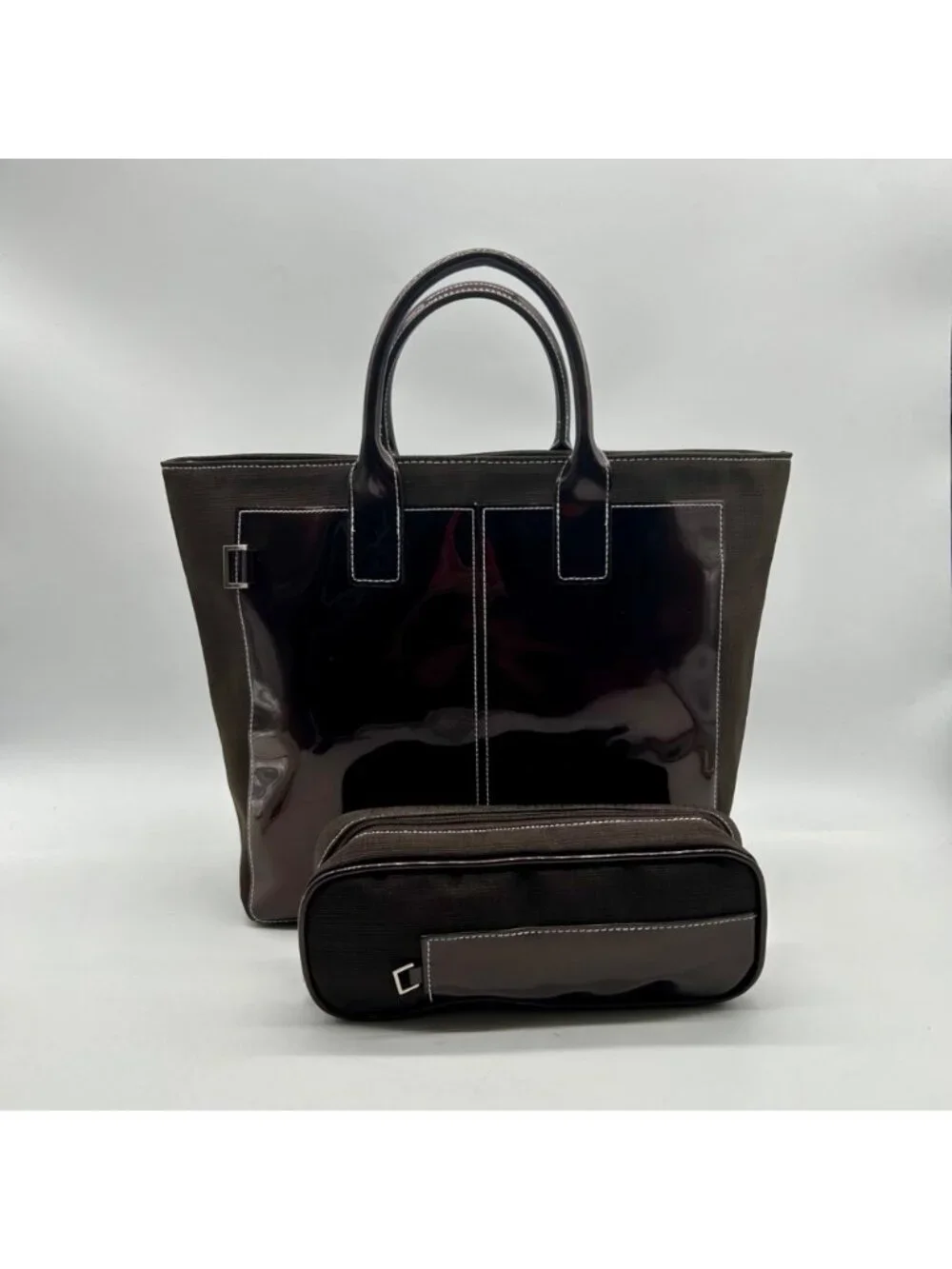 Brown Glossy Fabric Tote Bag